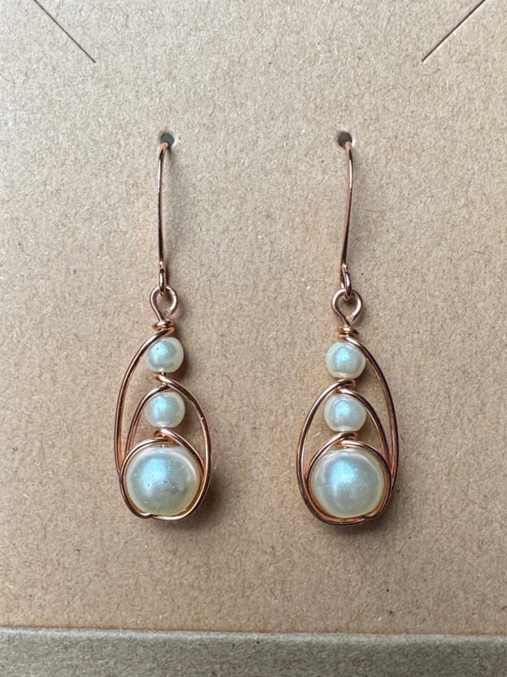 Handcrafted Copper Pearl Drop Earrings